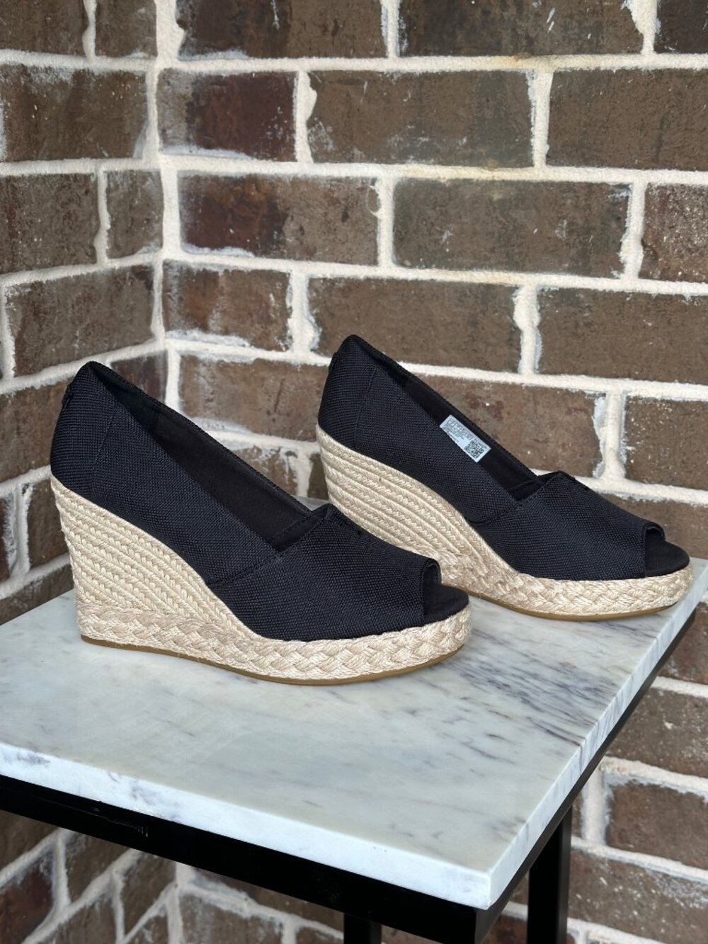 TOMS Michelle Peep Toe Espadrille Wedge Pump Black Sandal Slip-on Heels Size 9 - Picture 8 of 15